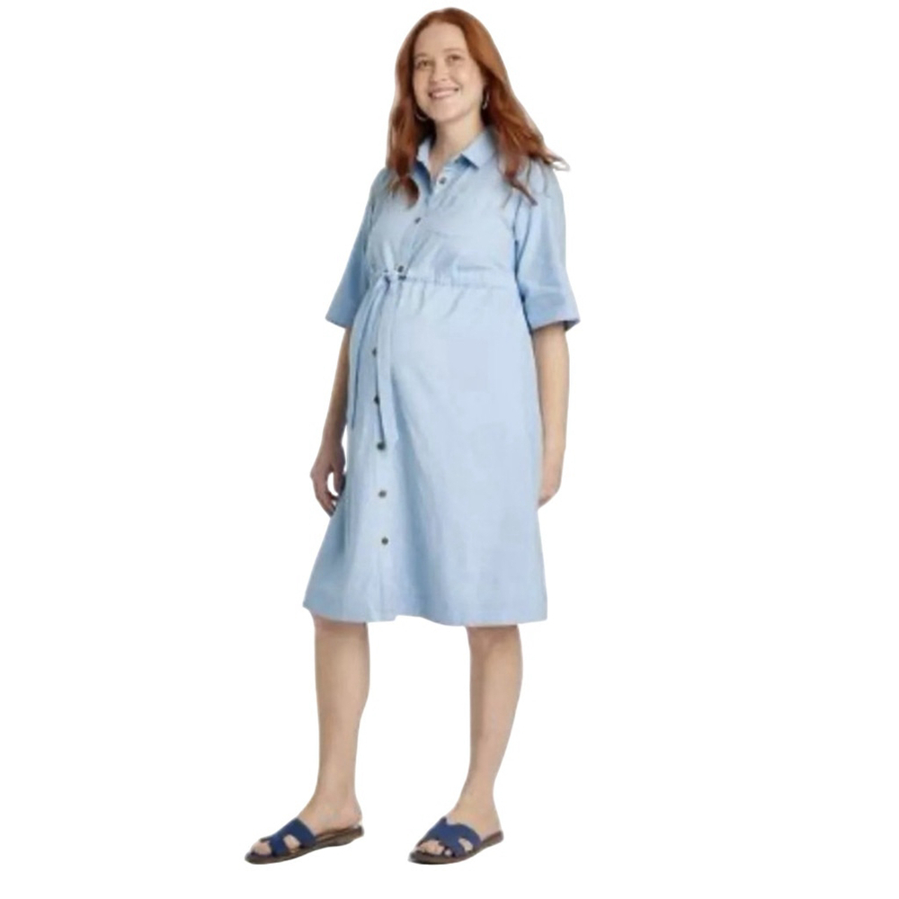 Ingrid + Isabel Plus Maternity Dress Light Blue Button Down Midi Shirt Dress XL